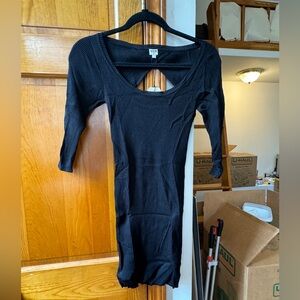 Black Ribbed 3/4 Sleeve Dress